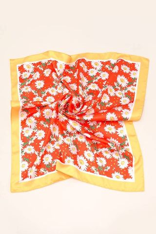 DAISY FLOWER PRINT SILKY FEELING BANDANA SCARF - The Funky Zebras Clear Lake