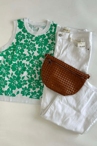 Danica Green Crew Neck Sleeveless Floral Printed Sweater Tank - The Funky Zebras Clear Lake