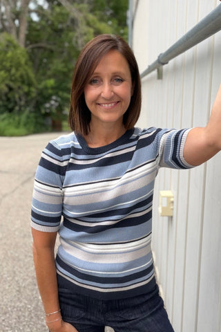 Eleanor Blue Multistriped Ribbed Knit Top - Just Dani Boutique + Color Studio