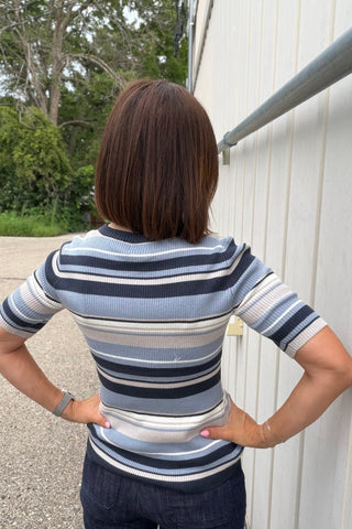 Eleanor Blue Multistriped Ribbed Knit Top - Just Dani Boutique + Color Studio