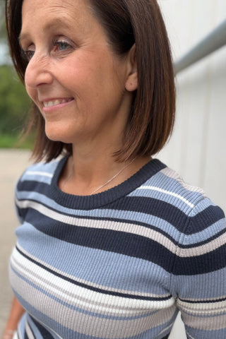 Eleanor Blue Multistriped Ribbed Knit Top - Just Dani Boutique + Color Studio