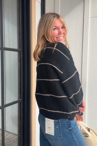 Elin Black Thin Stripe Button Cardigan - Just Dani Boutique + Color Studio