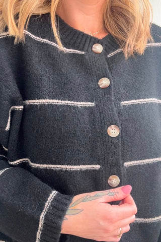 Elin Black Thin Stripe Button Cardigan - Just Dani Boutique + Color Studio