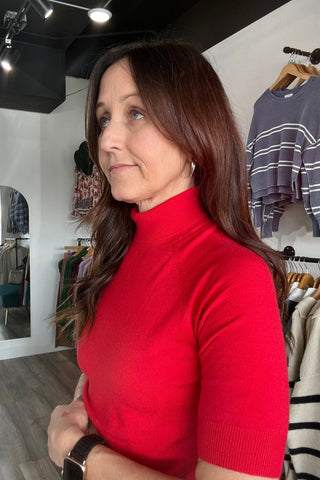 Elizabeth Red Mock Neck - The Funky Zebras Clear Lake