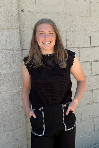 Emmaline Black High-Waisted Pants with Stitching - Just Dani Boutique + Color Studio