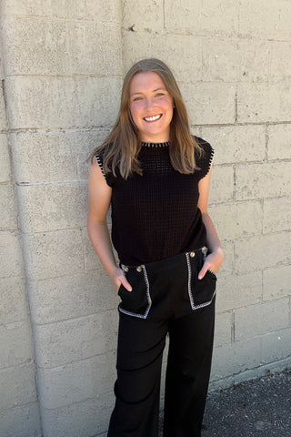 Emmaline Black High-Waisted Pants with Stitching - Just Dani Boutique + Color Studio