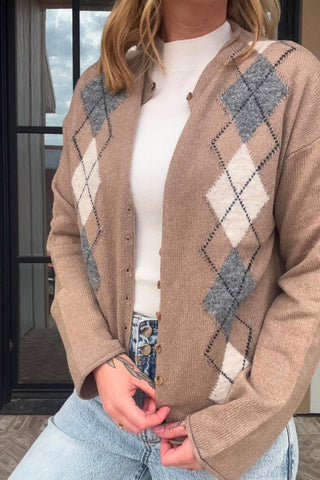 Eva Argyle Button Down Mock Cardigan - Just Dani Boutique + Color Studio