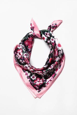 FLOWER PRINT SILKY FEELING BANDANA SCARF - The Funky Zebras Clear Lake