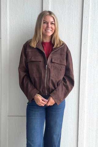 Gabrielle Brown Faux Suede Utility Jacket - Just Dani Boutique + Color Studio