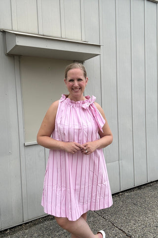 Greta Pink Bow Neck Dress - Just Dani Boutique + Color Studio