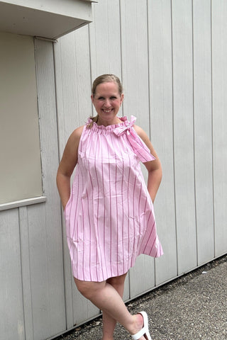 Greta Pink Bow Neck Dress - Just Dani Boutique + Color Studio