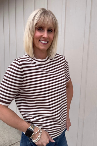 Gwen Cream & Brown Striped Sweater Top - Just Dani Boutique + Color Studio