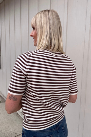 Gwen Cream & Brown Striped Sweater Top - Just Dani Boutique + Color Studio