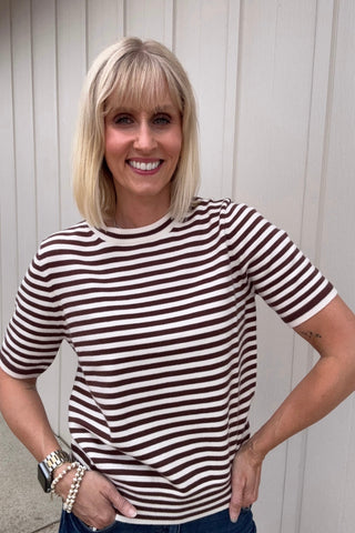 Gwen Cream & Brown Striped Sweater Top - Just Dani Boutique + Color Studio
