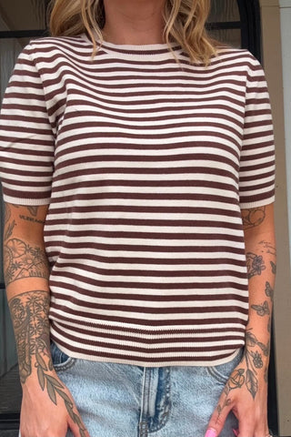 Gwen Cream & Brown Striped Sweater Top - Just Dani Boutique + Color Studio