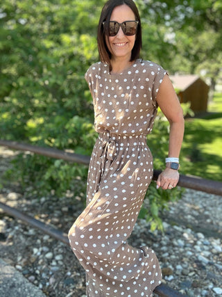 Halle Taupe Polka Dot Jumpsuit - Just Dani Boutique + Color Studio