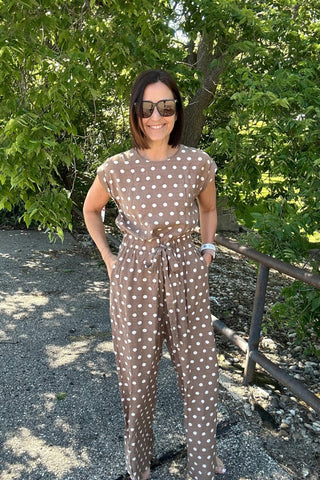 Halle Taupe Polka Dot Jumpsuit - Just Dani Boutique + Color Studio