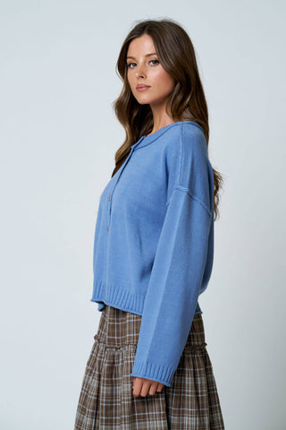 Heidi RAW EDGE EXPOSED SEAM BUTTON DOWN KNIT CARDIGAN - Just Dani Boutique + Color Studio