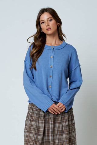Heidi RAW EDGE EXPOSED SEAM BUTTON DOWN KNIT CARDIGAN - Just Dani Boutique + Color Studio