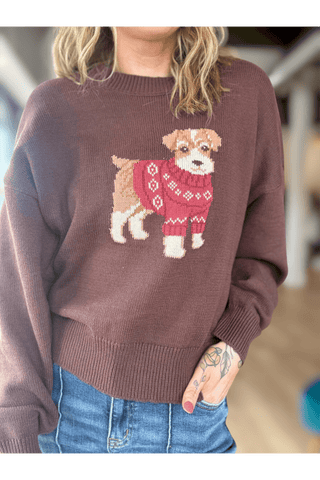 Holly Crew Neck Brown Pup Sweater - Just Dani Boutique + Color Studio