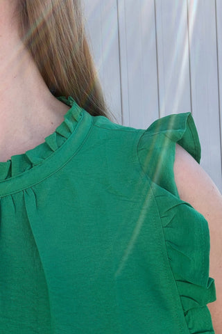 Ingrid Green Ruffle Neck Flutter Sleeve Top - The Funky Zebras Clear Lake