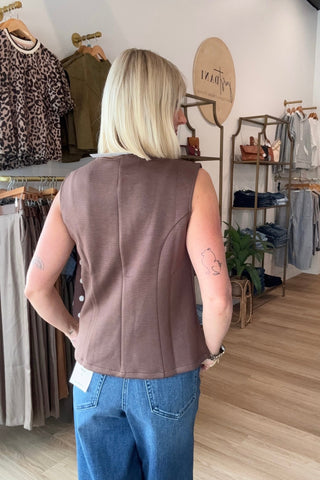 Iris Brown Sleeveless Button Down Knit Vest - Just Dani Boutique + Color Studio