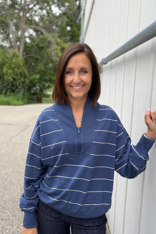 Isla Modal Scuba Stripe V-Neck Pullover - Just Dani Boutique + Color Studio