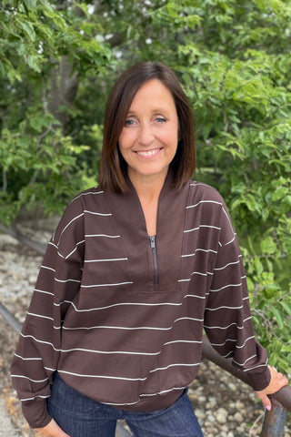 Isla Modal Scuba Stripe V-Neck Pullover - Just Dani Boutique + Color Studio