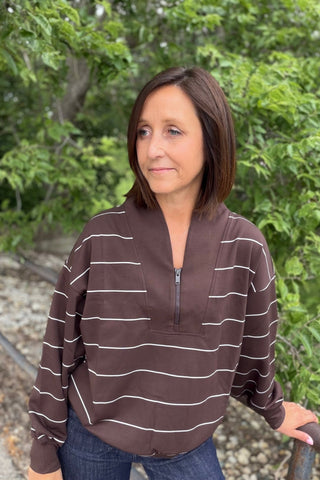Isla Modal Scuba Stripe V-Neck Pullover - Just Dani Boutique + Color Studio