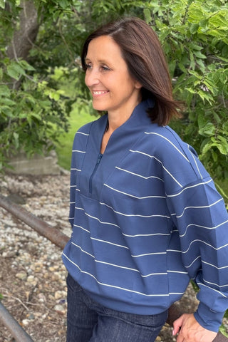 Isla Modal Scuba Stripe V-Neck Pullover - Just Dani Boutique + Color Studio