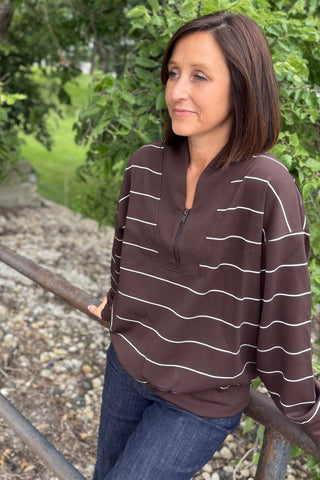 Isla Modal Scuba Stripe V-Neck Pullover - Just Dani Boutique + Color Studio