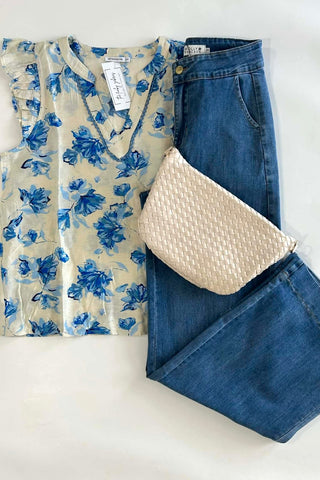 Jamie Blue Ruffle Cap Sleeve Floral Printed Top - The Funky Zebras Clear Lake