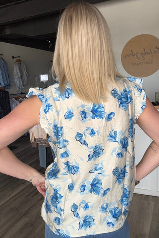 Jamie Blue Ruffle Cap Sleeve Floral Printed Top - The Funky Zebras Clear Lake