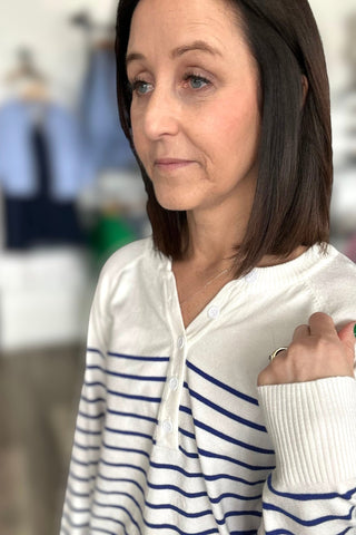 Jana Off White & Blue Striped Long Sleeve Sweater - The Funky Zebras Clear Lake