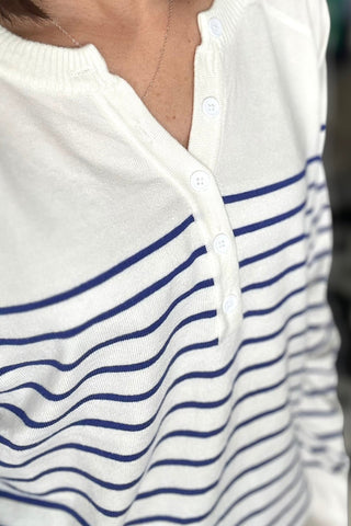 Jana Off White & Blue Striped Long Sleeve Sweater - The Funky Zebras Clear Lake