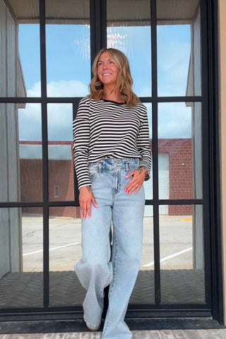 Jane Black & White Long Sleeve Top - Just Dani Boutique + Color Studio