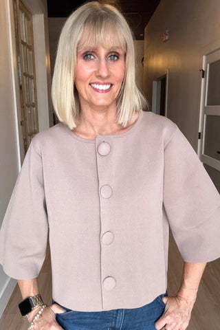 Janie Big Button Three Quarter Top - Just Dani Boutique + Color Studio