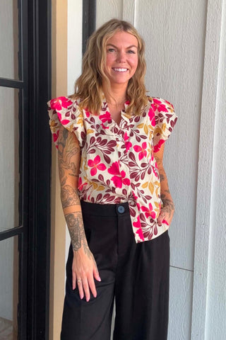 Jasmine Beige & Pink Flutter Top - Just Dani Boutique + Color Studio