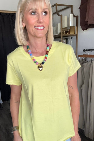 Jasmine Yellow Crew Neck Slub Tee - Just Dani Boutique + Color Studio