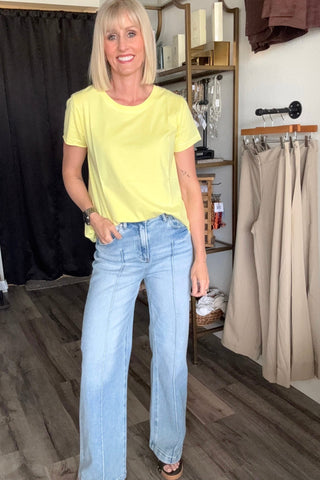 Jasmine Yellow Crew Neck Slub Tee - Just Dani Boutique + Color Studio