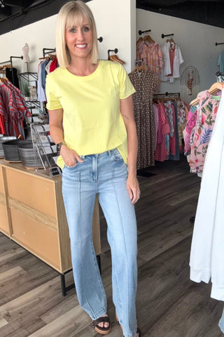 Jasmine Yellow Crew Neck Slub Tee - Just Dani Boutique + Color Studio