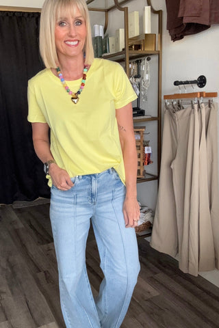 Jasmine Yellow Crew Neck Slub Tee - Just Dani Boutique + Color Studio