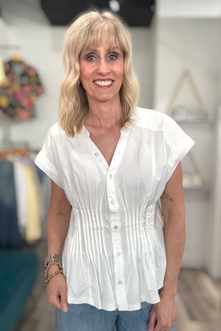 Jenna White Pintuck Button Down - Just Dani Boutique + Color Studio