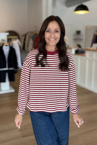 Jerri Ann Long Sleeve Striped Cherry Top - Just Dani Boutique + Color Studio