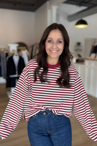 Jerri Ann Long Sleeve Striped Cherry Top - Just Dani Boutique + Color Studio