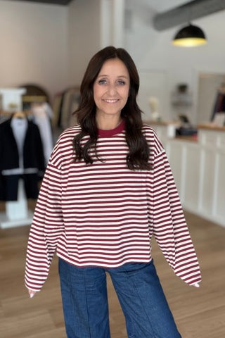 Jerri Ann Long Sleeve Striped Cherry Top - Just Dani Boutique + Color Studio