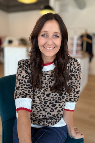 Jessica Leopard Short-Sleeve Jacquard Knitted Sweatef - Just Dani Boutique + Color Studio