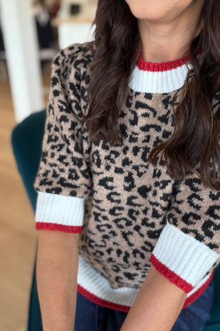 Jessica Leopard Short-Sleeve Jacquard Knitted Sweatef - Just Dani Boutique + Color Studio