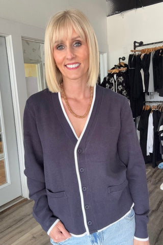 Jessie Button Front Cardigan with Piping Detail - Just Dani Boutique + Color Studio