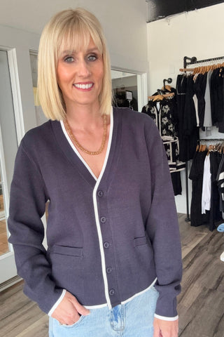 Jessie Button Front Cardigan with Piping Detail - Just Dani Boutique + Color Studio
